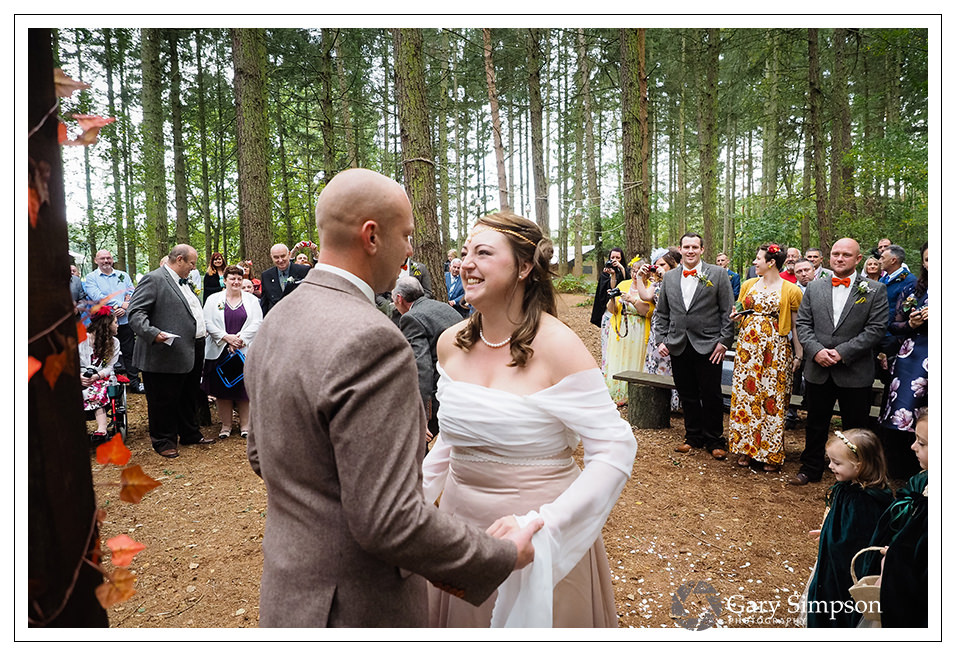 start of the woodland wedding ceremony at camp katur in north yorkshire