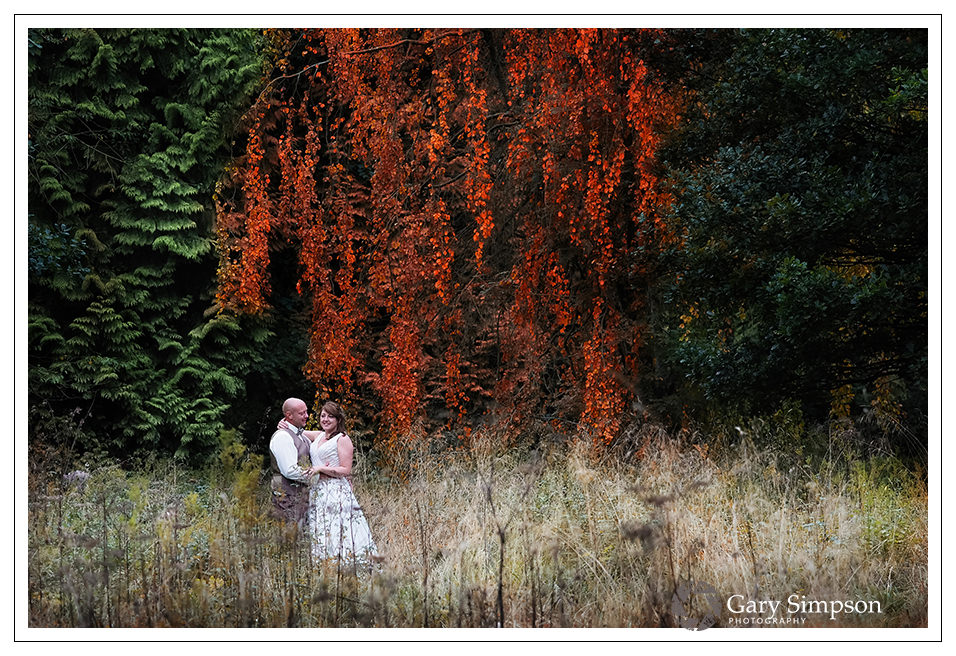 bride & groom portrait in the woods of camp katur in north yorkshire