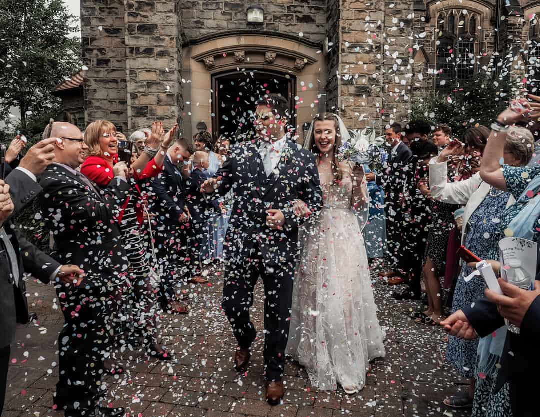 york wedding photographer.<br />
confetti for the bride and groom as they leave the church after the ceremony